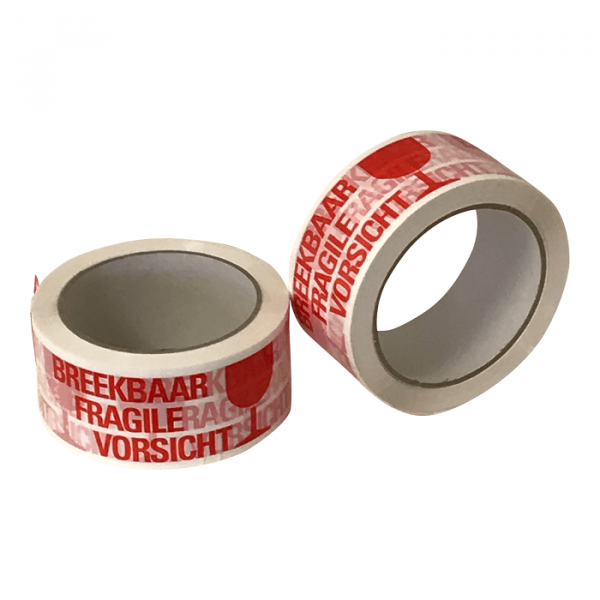 vermomming zeewier Meerdere Tape PP acryl low noise breekbaar wit/rood 28micron | Rekfolie.nl